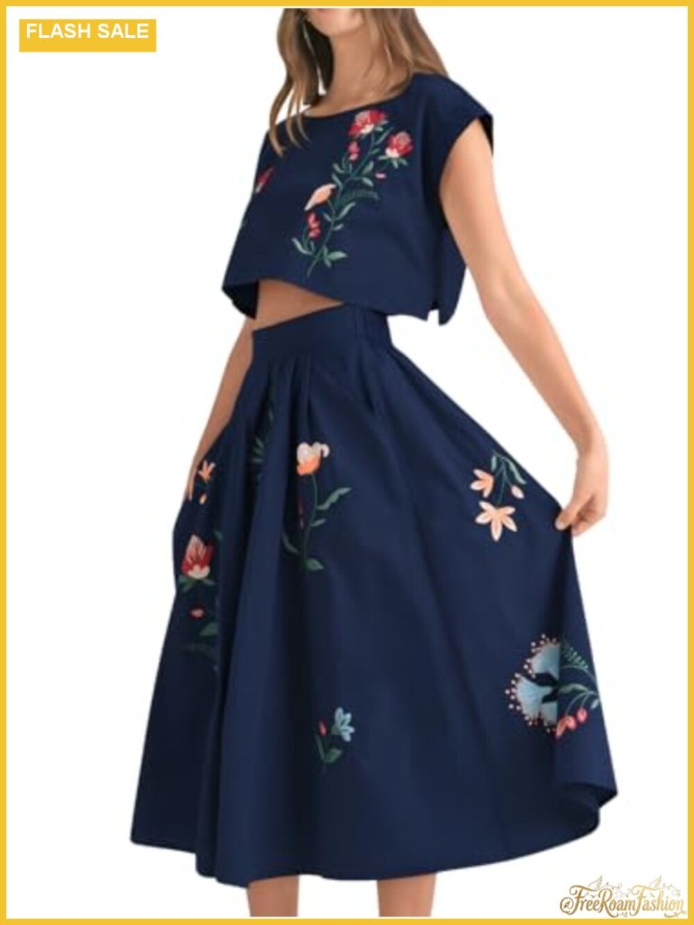 Embroidered Floral Sleeveless 2 Piece Tank Top and Skirt Casual Boho Loose Fit